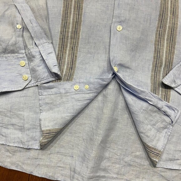 Burma Bibas 100% Linen Casual Button Down Baby Blue Shirt Men's Size XL - Picture 8 of 8